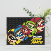Cute Superheld Girl Party Invite Kaart (Staand voorkant)