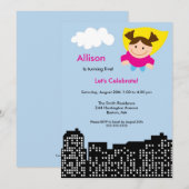 CUTE Superheld Girls Birthday Party Invitation Kaart (Voorkant / Achterkant)