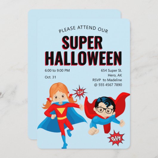 Cute Superheld Kinder Halloween Party New Fab Valu Kaart (Voorkant / Achterkant)