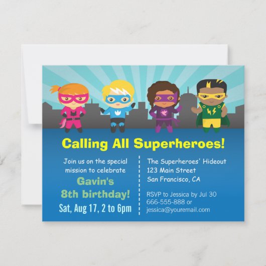 Cute Superheld Verjaardagsfeest Uitnodigingen voor (Voorkant)