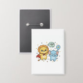 Cute Superhero Lion and Elephant Friends Cartoon Button (Voorkant / Achterkant)