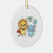 Cute Superhero Lion and Elephant Friends Cartoon Keramisch Ornament (Rechts)