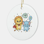 Cute Superhero Lion and Elephant Friends Cartoon Keramisch Ornament (Links)