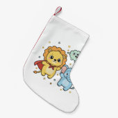 Cute Superhero Lion and Elephant Friends Cartoon Kleine Kerstsok (Voorkant (Hangend))