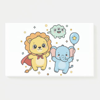 Cute Superhero Lion and Elephant Friends Cartoon Post-it® Notes