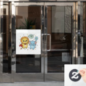 Cute Superhero Lion and Elephant Friends Cartoon Raamsticker (Kantoordeur)