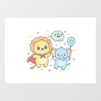 Cute Superhero Lion and Elephant Friends Cartoon Raamsticker