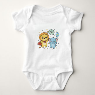 Cute Superhero Lion and Elephant Friends Cartoon Romper