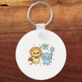 Cute Superhero Lion and Elephant Friends Cartoon Sleutelhanger (Voorkant)