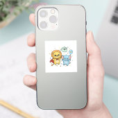 Cute Superhero Lion and Elephant Friends Cartoon Sticker (Telefoon)