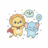Cute Superhero Lion and Elephant Friends Cartoon Sticker (Voorkant)