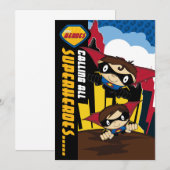 Cute Superheroes Party nodigt uit Kaart (Voorkant / Achterkant)