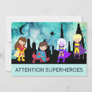 *~* Cute SUPERHEROS Kids Birthday Party Kaart
