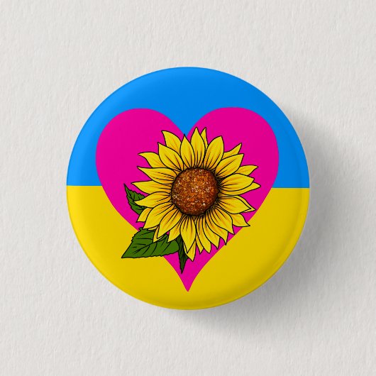 Cute Support Ukraine Sunflower Heart Button Pins (Voorkant)