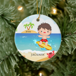 Cute Surfer Boy persoonlijke kerstmis Keramisch Ornament