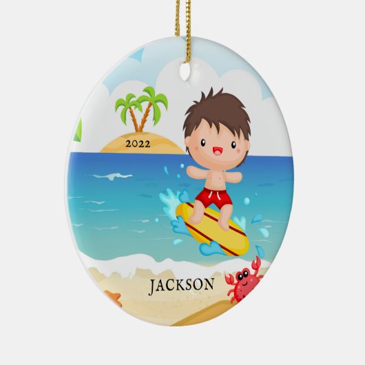 Cute Surfer Boy persoonlijke kerstmis Keramisch Ornament (Rechts)