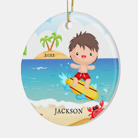 Cute Surfer Boy persoonlijke kerstmis Keramisch Ornament (Links)