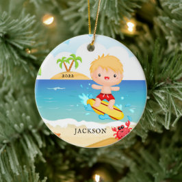 Cute Surfer Boy persoonlijke kerstmis Keramisch Ornament