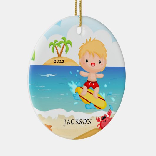 Cute Surfer Boy persoonlijke kerstmis Keramisch Ornament (Rechts)