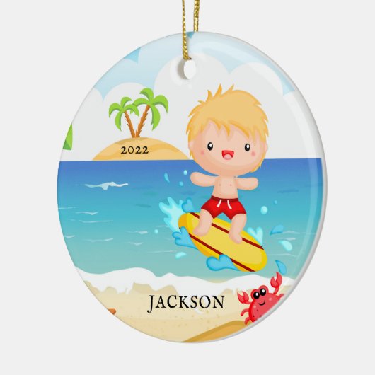 Cute Surfer Boy persoonlijke kerstmis Keramisch Ornament (Links)