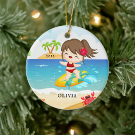 Cute Surfer Girl persoonlijke kerstmis Keramisch Ornament