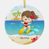 Cute Surfer Girl persoonlijke kerstmis Keramisch Ornament (Voorkant)