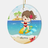Cute Surfer Girl persoonlijke kerstmis Keramisch Ornament (Links)