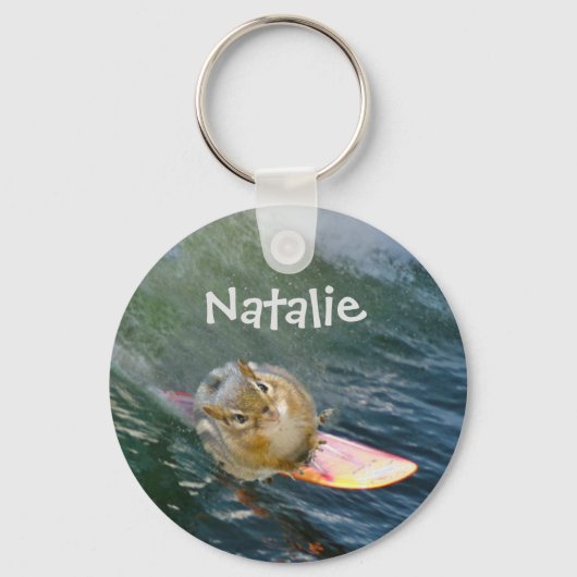Cute Surfing Chipmunk personaliseren Sleutelhanger (Voorkant)