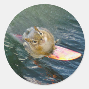 Cute Surfing Chipmunk Ronde Sticker
