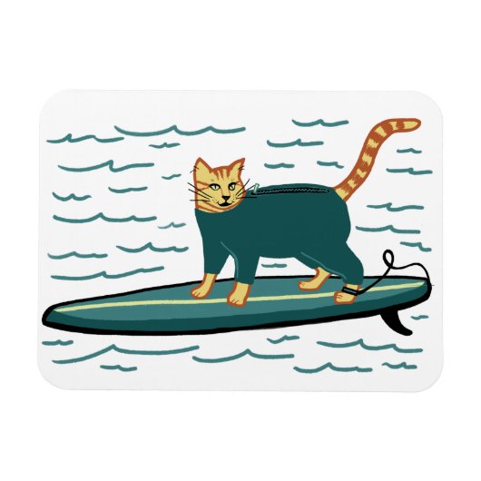 Cute Surfing Kitty Cat Magneet (Horizontaal)