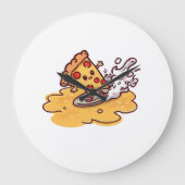 Cute Surfing Pizza Slice Wall Clock Grote Klok (Voorkant)