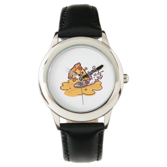 Cute Surfing Pizza Slice Wall watch Horloge (Voorkant)