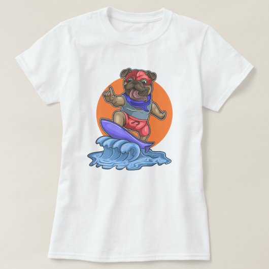 Cute Surfing Pug T-Shirt (Design voorkant)