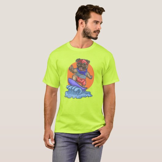 Cute Surfing Pug T-Shirt (Voorkant volledig)