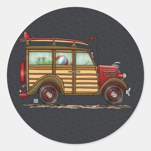 Cute Surfing Woody Ronde Sticker (Voorkant)