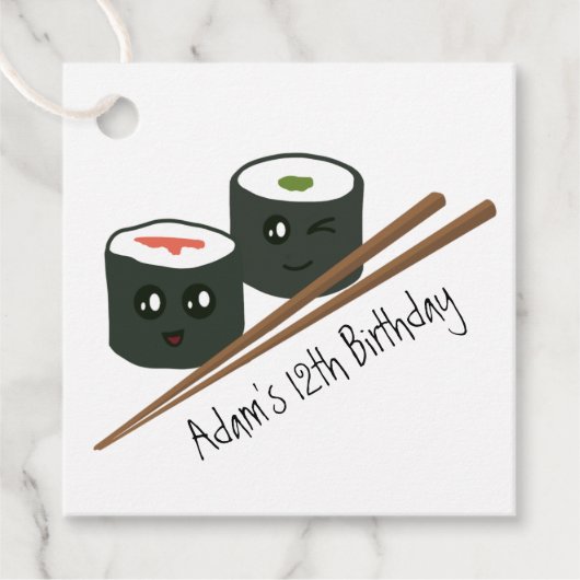 Cute Sushi Addict Kawaii Character Name Birthday Bedankjes Labels (Voorkant)