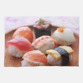 Cute Sushi Bites on Wooden Plate Theedoek