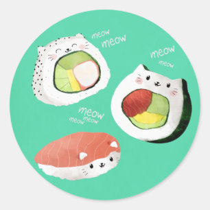 Cute Sushi Cat Ronde Sticker
