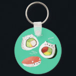 Cute Sushi Cat Sleutelhanger<br><div class="desc">Cute Kawaii Cat Sushi Rolls. Deze geweldige kans voor alle katten. Als je van sushi houdt, is dit geweldige kawaii-ontwerp voor jou. Cute combinatie van zoete katten en sushi-rollen. Futomaki, nigiri en Californische broodjes maken schattige kattengeluiden - miauw, miauw, miauw. Roep alle sushi-fans! Kute kittens en Japanse Cuisine in één....</div>