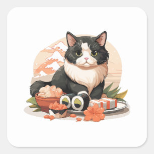 Cute Sushi Cat Vierkante Sticker