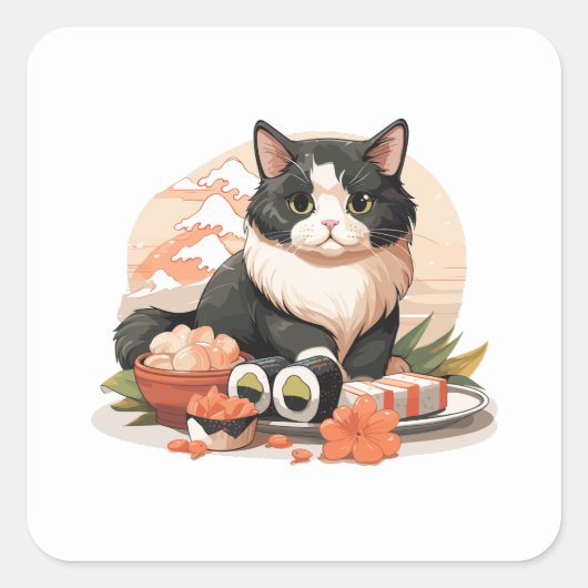 Cute Sushi Cat Vierkante Sticker (Voorkant)