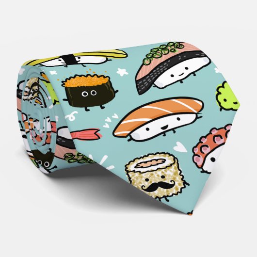Cute Sushi Characters Fun Novelty Patterned Stropd Stropdas (Opgerold)