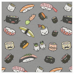 Cute Sushi Characters   Funny Kawaii Patterned Stof