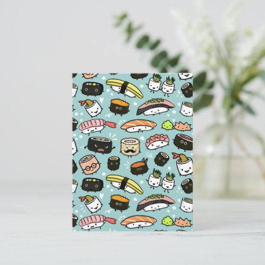 Cute Sushi Characters | Kawaii Sushi Patterned Briefkaart (Staand voorkant)