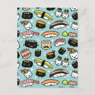 Cute Sushi Characters   Kawaii Sushi Patterned Briefkaart
