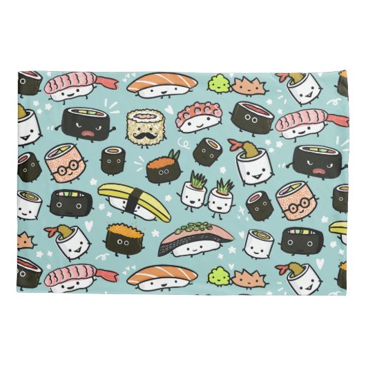 Cute Sushi Characters | Kawaii Sushi Patterned Kussensloop (Achterkant)