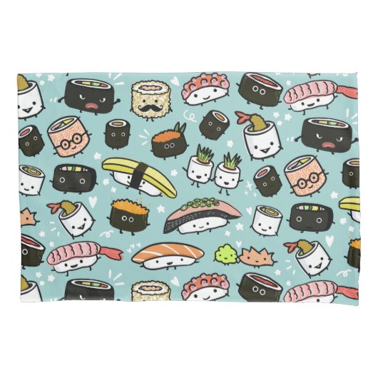 Cute Sushi Characters | Kawaii Sushi Patterned Kussensloop (Voorkant)