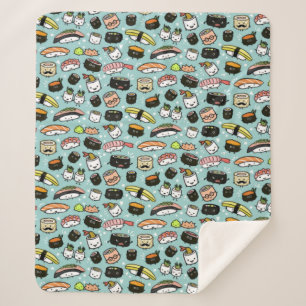 Cute Sushi Characters   Kawaii Sushi Patterned Sherpa Deken