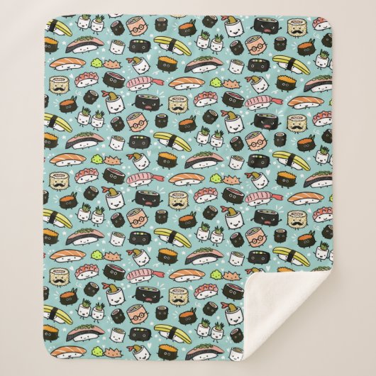 Cute Sushi Characters | Kawaii Sushi Patterned Sherpa Deken (Voorkant)