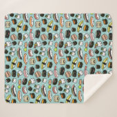 Cute Sushi Characters | Kawaii Sushi Patterned Sherpa Deken (Voorkant (horizontaal))
